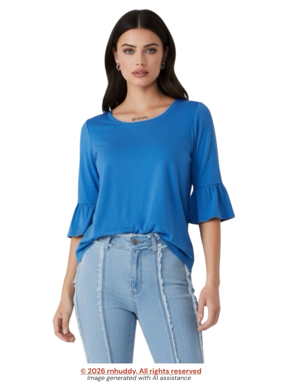J. Jill M blue stretch cotton modal relaxed flounce sleeve top